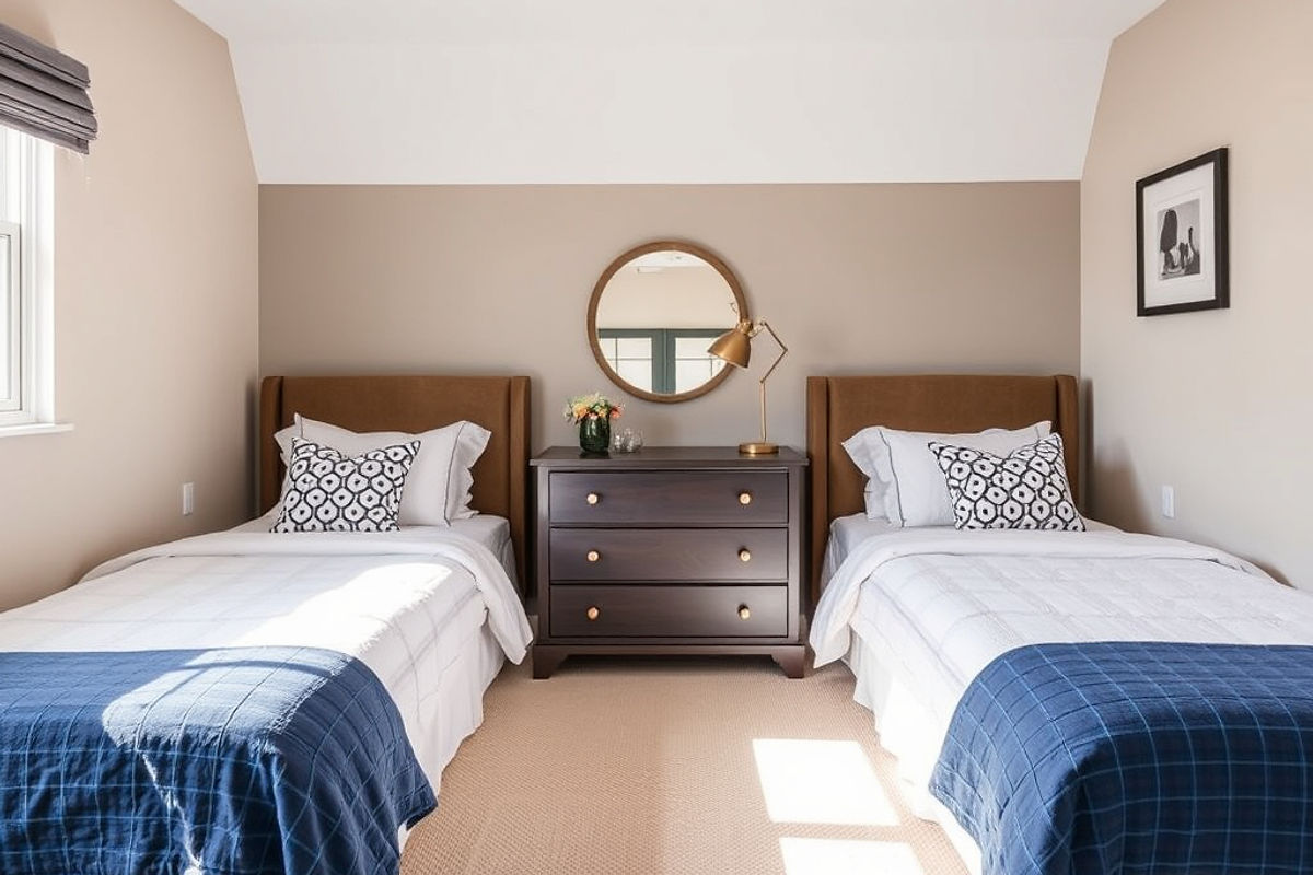 Furnished shared bedroom with two twin beds at KDG Housing